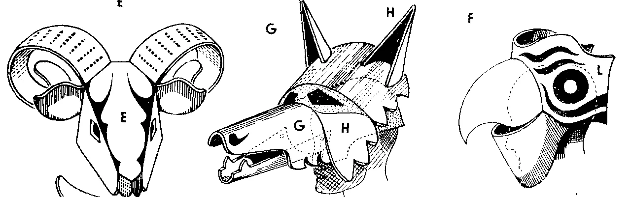 A page from a French papercrafts book showing various animal masks