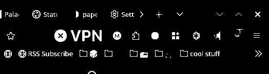 Screenshot of my Firefox toolbar where a bug has made Mozilla's new 'free' VPN button twice as big as everything else