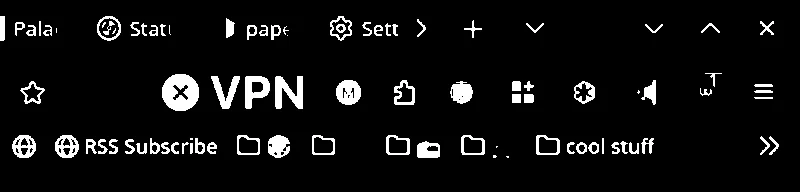 Screenshot of my Firefox toolbar where a bug has made Mozilla's new 'free' VPN button twice as big as everything else