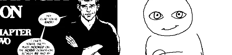 The first panel of "My Wild and Raunchy Son" by josman, an erotic incest webcomic, next to the "people with blue eyes be like" meme