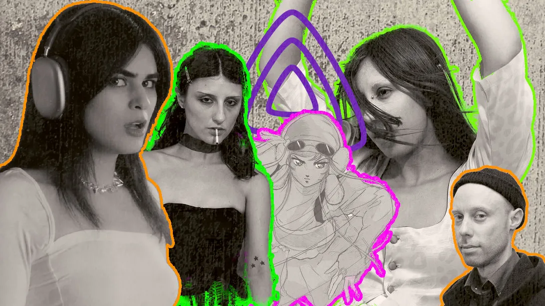 A collage of creators of things I liked this year, from right to left: underscores, Estratosfera from EQ, the anime girl from james K's "Friend" album, Qiri from EQ, and Joel Petroykus. 