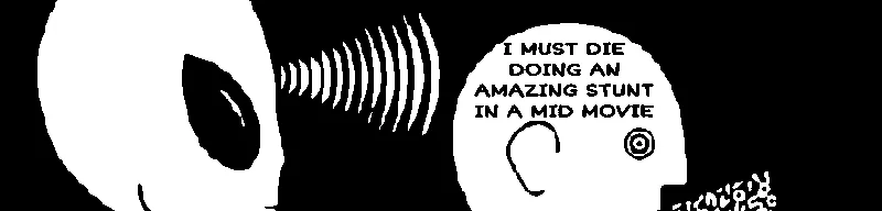 A grey-man style alien speaking into the mind of a brainwashed human, who then repeats what they're told, but the text has been overwritten read "THETAN FUCKERS TELEPATHICALLY INFLUENCE HUMANS; THE POWER OF XENU MIND IS THE POWER IN THE TOM CRUISE". Text in the mind of the brainwashed human (tom cruise) reads "I MUST DIE DOING AN AMAZING STUNT IN A MID MOVIE"