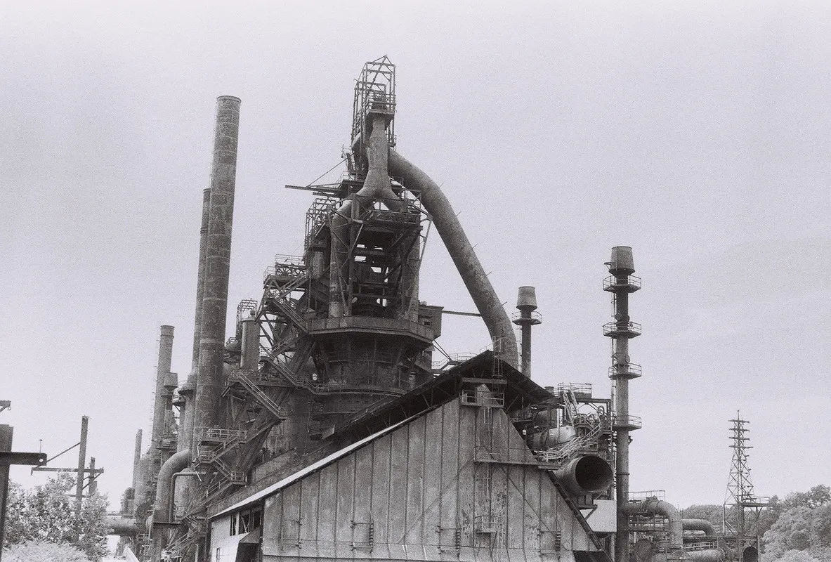 steel mill looming over the viewer
