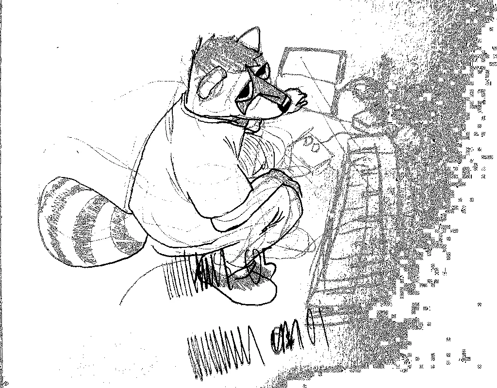 An anthro raccoon man kneeling over a midi keyboard and laptop