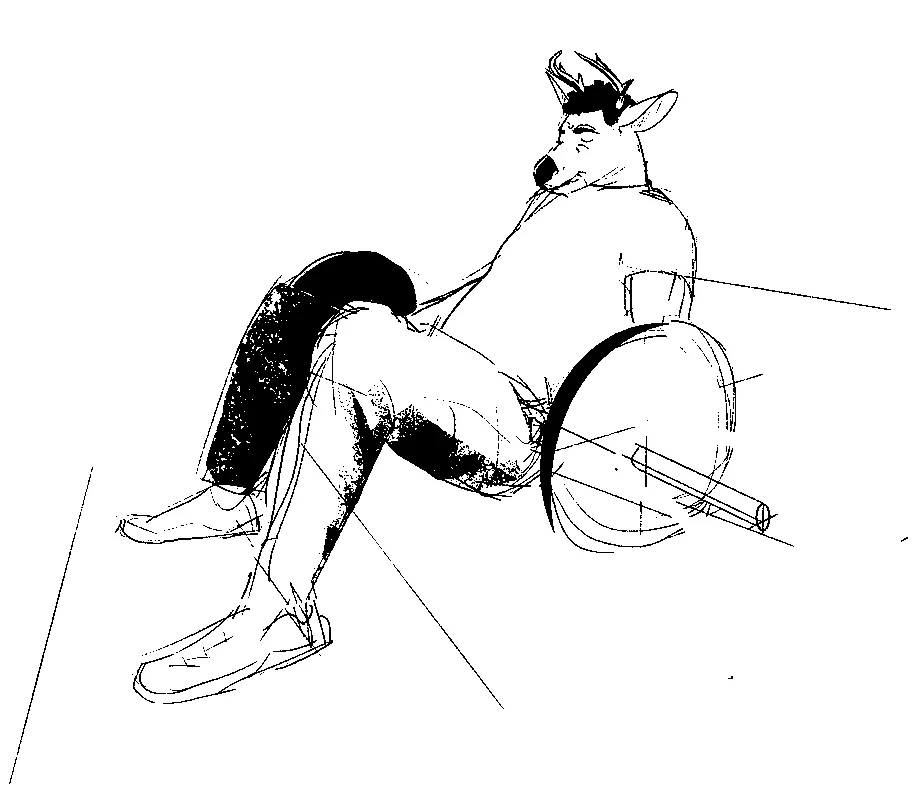 An anthro deer man doing a hip thrust