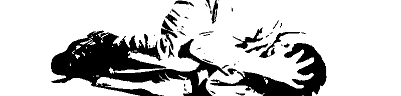 Stock photo of a person in business-casual clothes curled up in the fetal position on the floor of a white void gripping their head