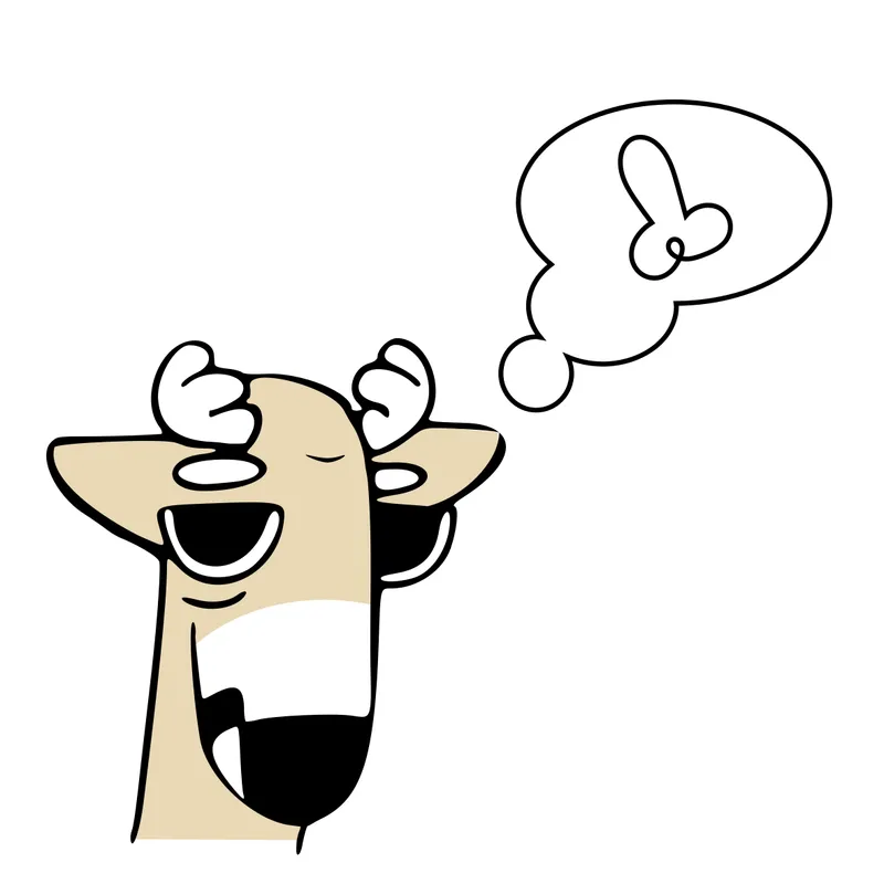 The bust of an anthro deer man with a thought bubble emanativing from his cranium. The though bubble contains a curly symbol that looks like a penis.
