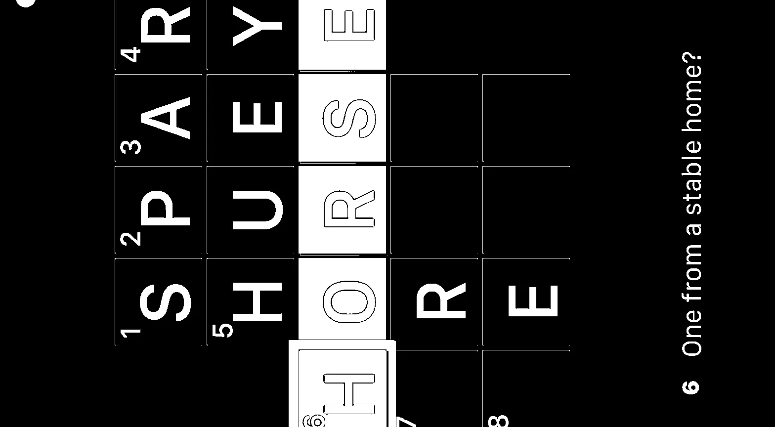 a screenshot of a crossword with the hint: "One from a stable home?". The answer is 'HORSE'