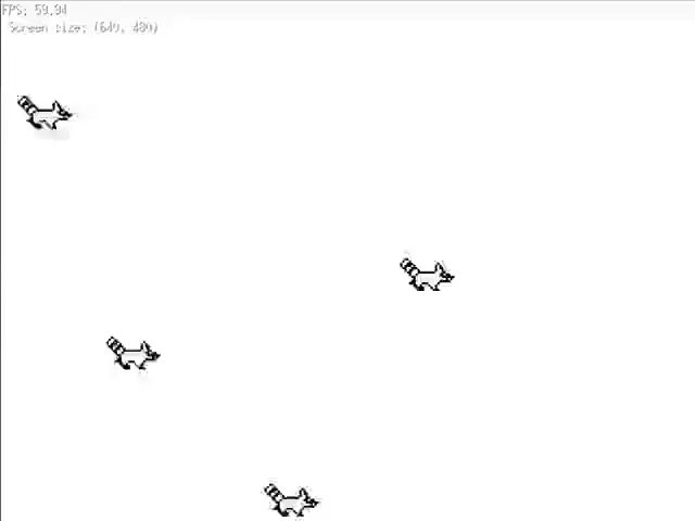 animated gif of pixel-art raccoons bouncing against each other like pool balls in a frictionless void
