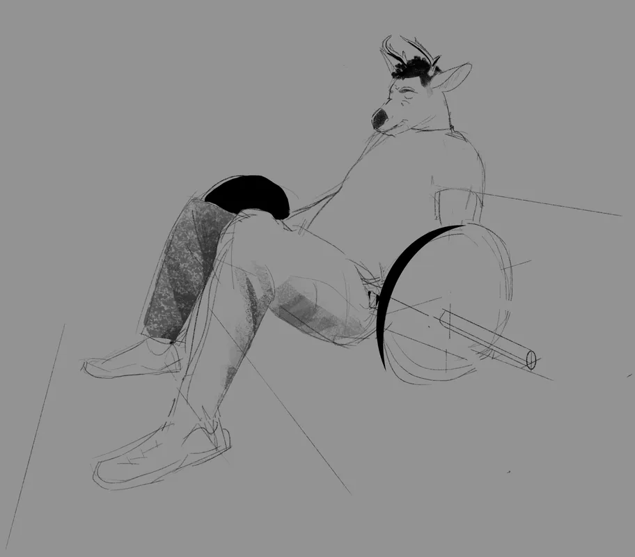 An anthro deer man doing a hip thrust