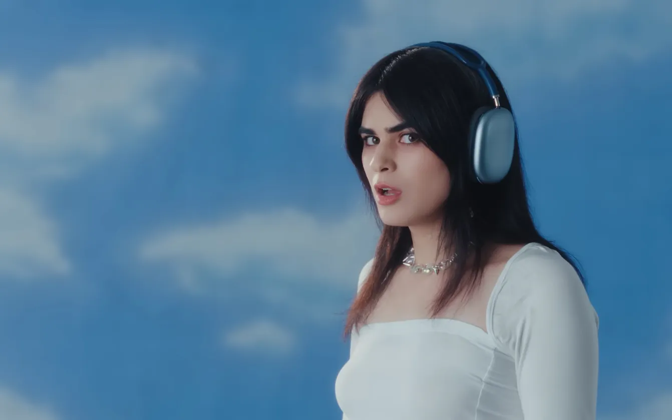 underscores a.k.a. April Harper Grey in the music video for her song "Music"