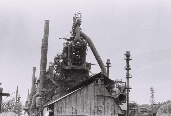 steel mill looming over the viewer