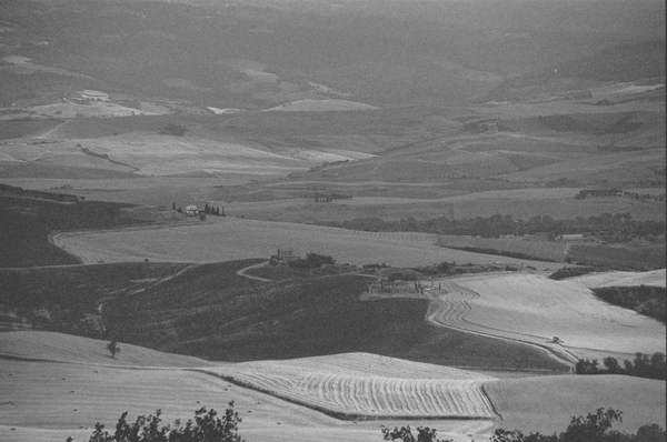 A view of the Tuscan countryside seen from Pienza