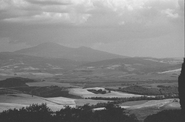 A view of the Tuscan countryside seen from Pienza